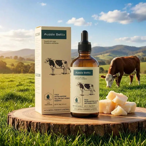 Aussie Betta Golden Micro-Peptide Tallow Serum, gentle anti-aging for sensitive skin